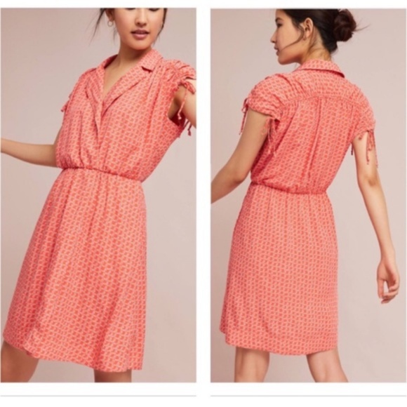 Anthropologie Maeve Carlotta Orange Ruched Dress - Picture 8 of 8